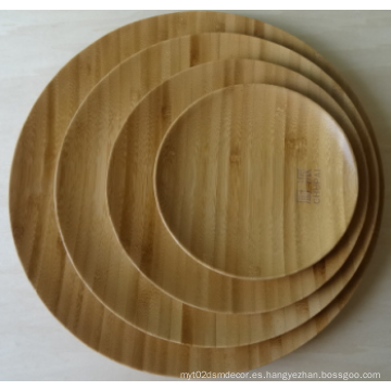 Plato de bambú redondo para el bocado, plato de la torta de madera con textura única